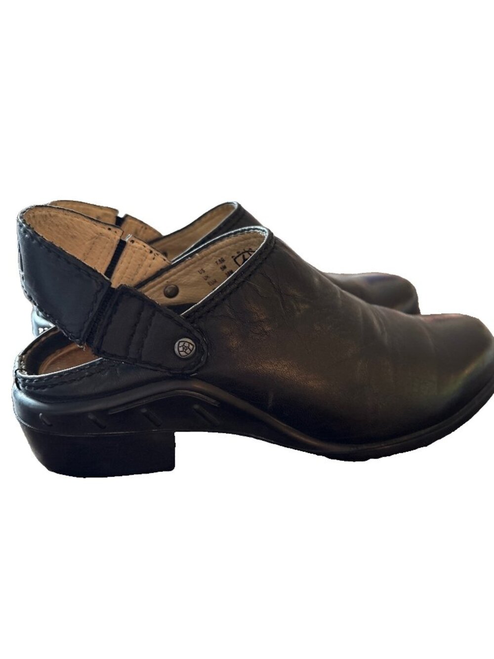 Ariat Women’s Black Leather Slip-On Comfort Clog Mule Strap Round Toe US 7.5”